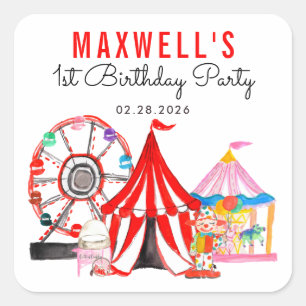 Cute Carnival Circus Festival Show Kids Birthday Square Sticker
