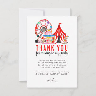 Cute Carnival Circus Show Clowns Balloons Birthday Thank You Card