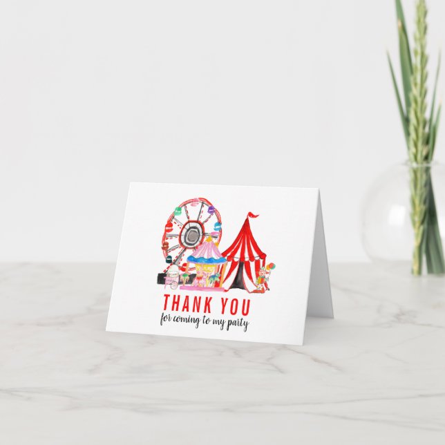 Cute Carnival Circus Show Clowns Balloons Birthday Thank You Card (Front)