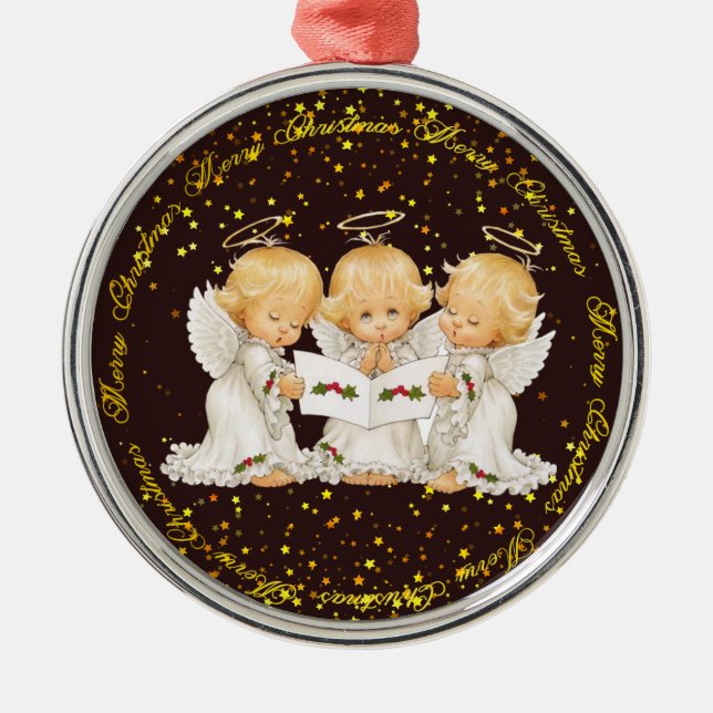 Cute Caroling Angels Premium Ceramic Ornament (Front)