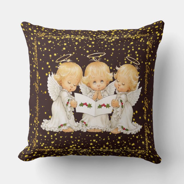 Cute Caroling Angels Throw Pillow (Front)