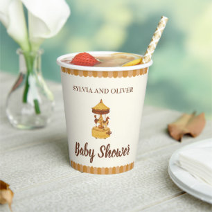 Cute carousel baby shower gender neutral party paper cups