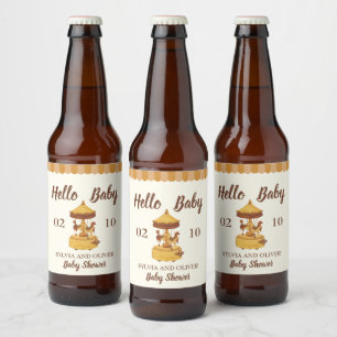 Cute carousel gender neutral baby shower beer bottle label