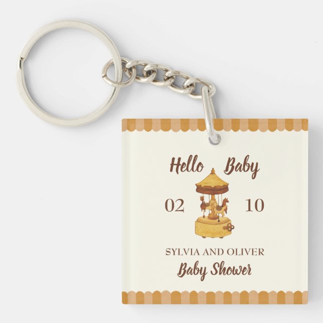Cute carousel gender neutral baby shower favors  key ring (Front)