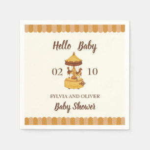 Cute carousel gender neutral baby shower napkin
