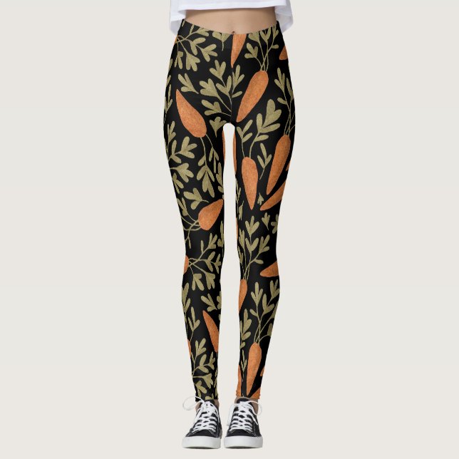 Cute Carrot Hand Drawn Pattern Leggings (Front)
