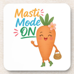 Cute Carrot Masti Mode ON Coasters Set Fun Cartoon