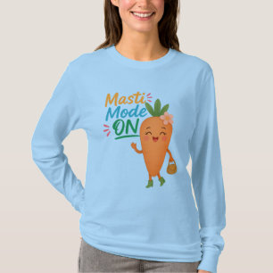 Cute Carrot Masti Mode ON Long Sleeve T-Shirt Funn