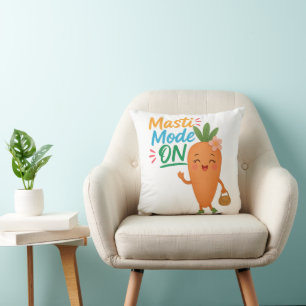Cute Carrot Masti Mode ON Throw Pillow Fun Cartoon