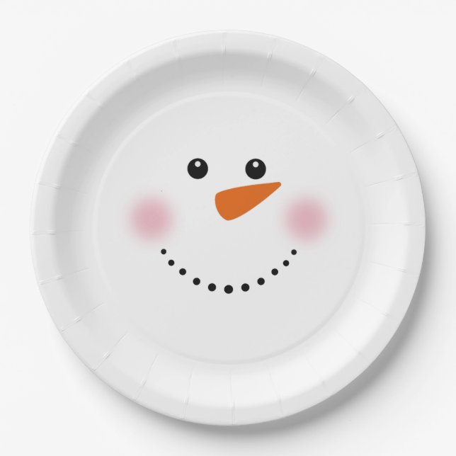 Cute Carrot Nose Snowman Paper Plate (Front)