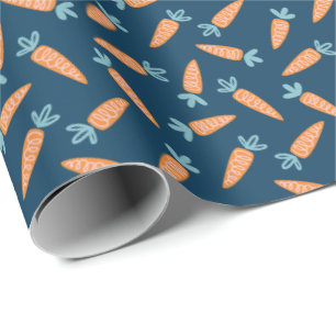 Cute Carrot Pattern on navy Wrapping Paper