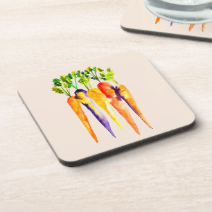 Cute carrots watercolor art coaster