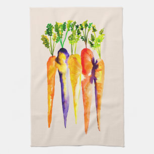 Cute carrots watercolor art tea towel