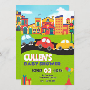 Cute cars baby shower invitation