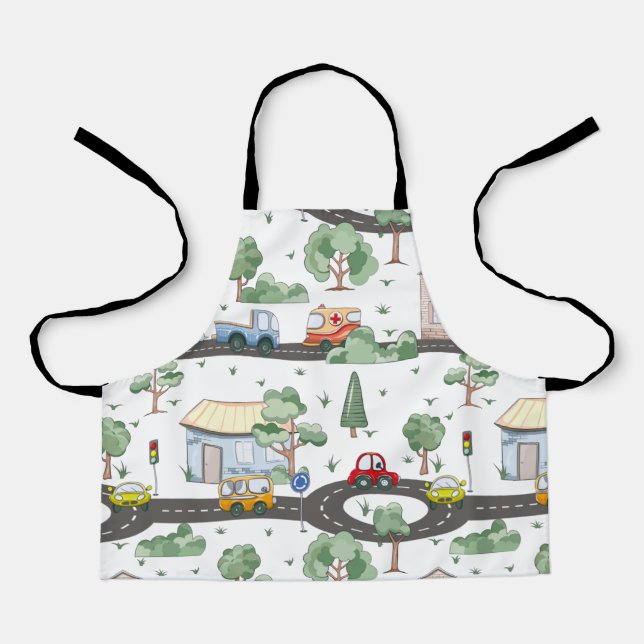 Cute Cars in Town Pattern for Little Boys Apron (Front)
