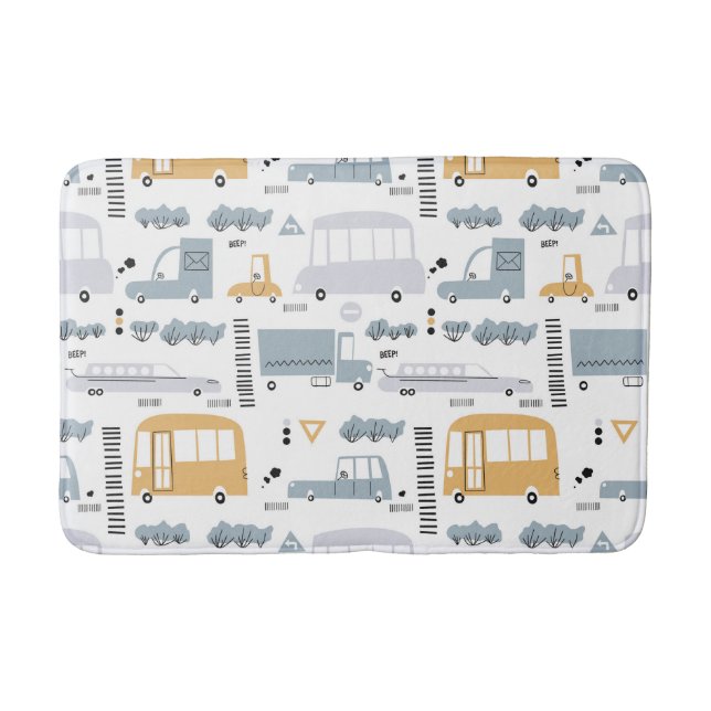 Cute Cars in Traffic Pattern Bath Mat (Front)