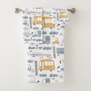 Cute Cars in Traffic Pattern Bath Towel Set