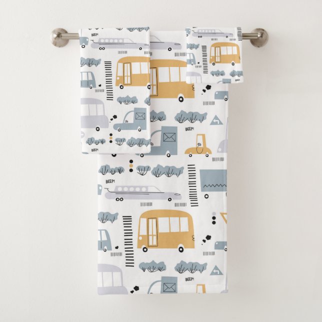 Cute Cars in Traffic Pattern Bath Towel Set (Insitu)