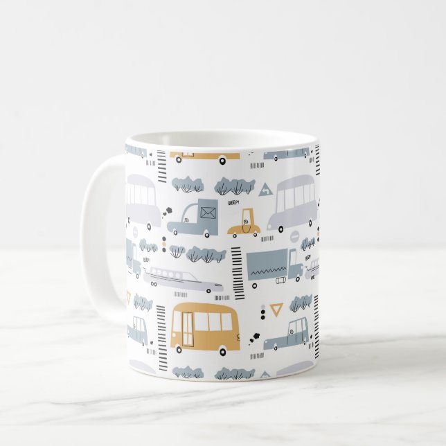 Cute Cars in Traffic Pattern Coffee Mug (Front Left)