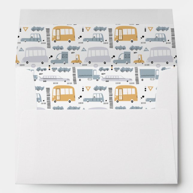Cute Cars in Traffic Pattern Envelope (Back (Bottom))