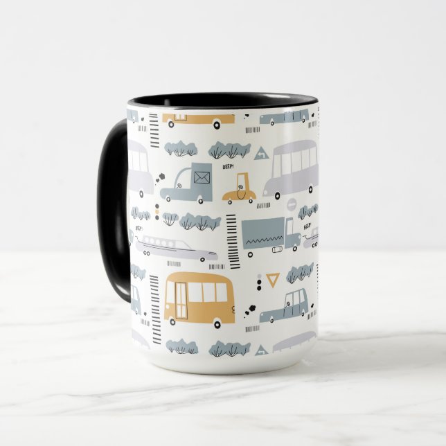 Cute Cars in Traffic Pattern Mug (Front Left)