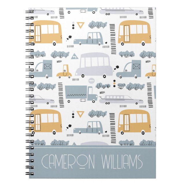 Cute Cars in Traffic Pattern Notebook (Front)