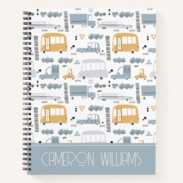 Cute Cars in Traffic Pattern Notebook (Front)