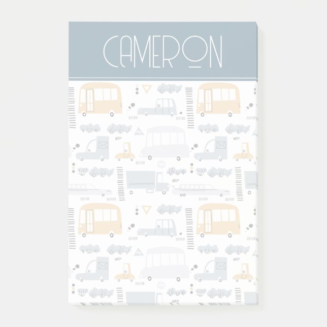 Cute Cars in Traffic Pattern Post-it Notes (Front)