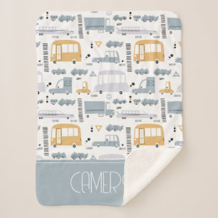 Cute Cars in Traffic Pattern Sherpa Blanket