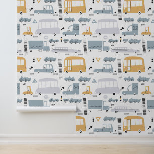 Cute Cars in Traffic Pattern Wallpaper