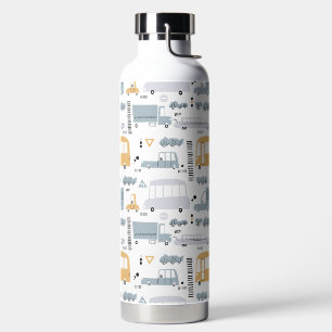Cute Cars in Traffic Pattern Water Bottle