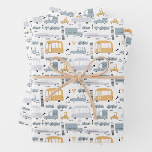 Cute Cars in Traffic Pattern Wrapping Paper Sheet