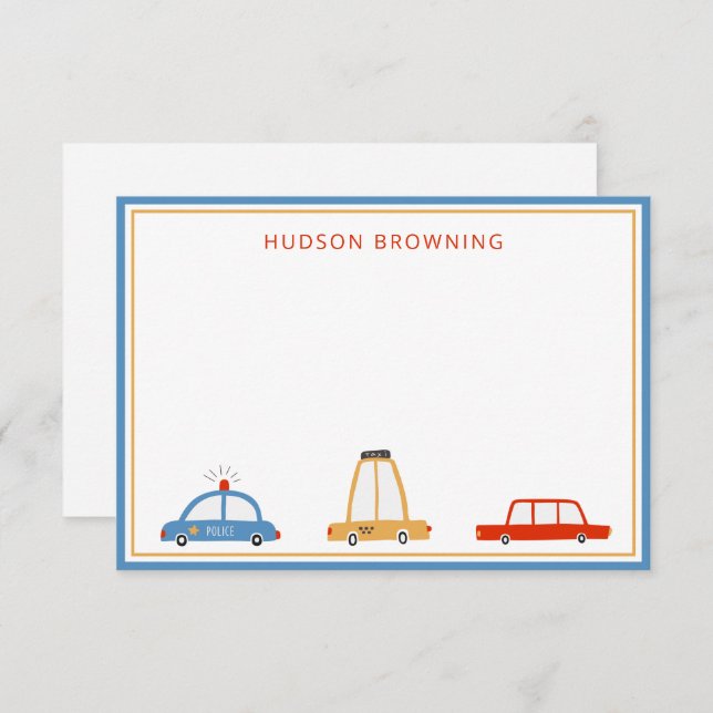Cute Cars Personalised Note Cards (Front/Back)