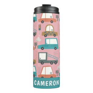 Cute Cars Trucks Pink Personalised Thermal Tumbler