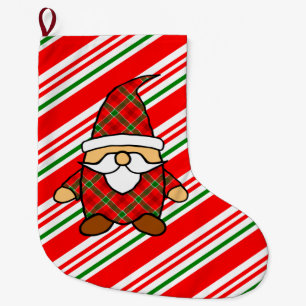Cute Carton Gnome Drawing Red Green Christmas Lar Large Christmas Stocking