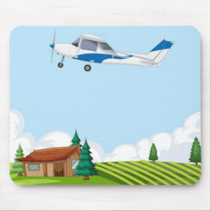 Cute Cartoon Aeroplane Rural Landscape Office Mouse Pad