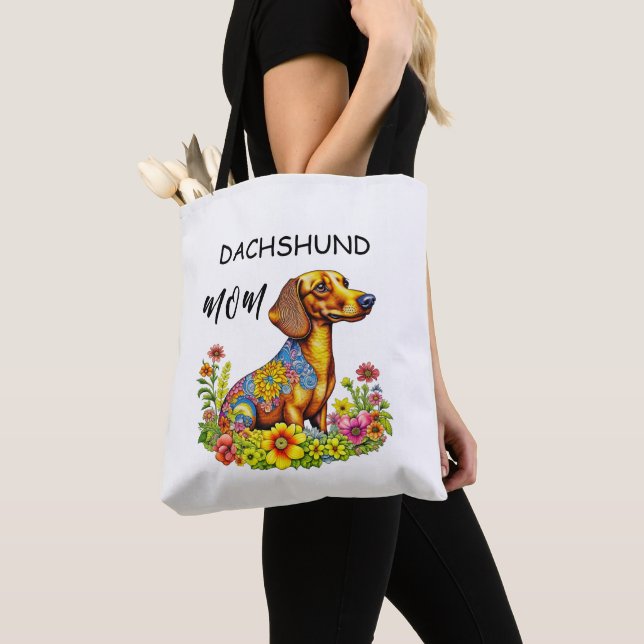 Cute Cartoon AI Dachshund Mum Tote Bag (Close Up)