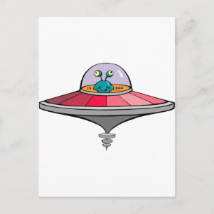 Cute Cartoon Alien In A UFO Postcard