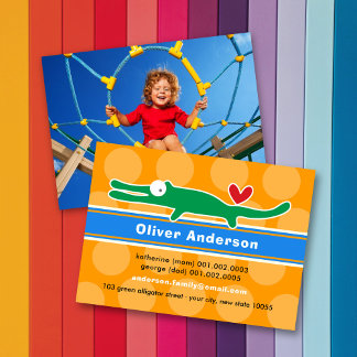 Cute Cartoon Alligator Colourful Kid Profile Photo Calling Card