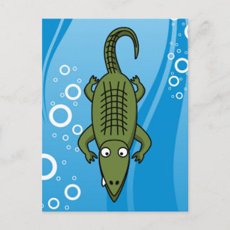 Cute Cartoon Alligator with Water Background Postcard