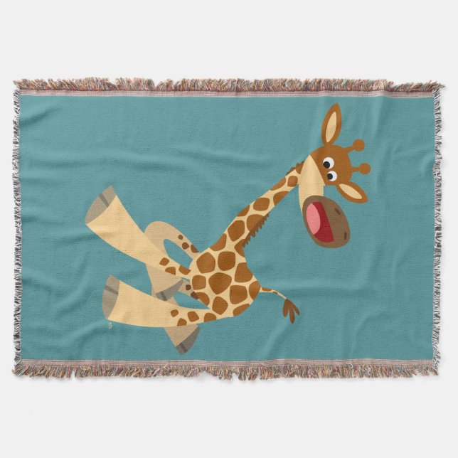 Cute Cartoon Ambling Giraffe Throw Blanket (Front)