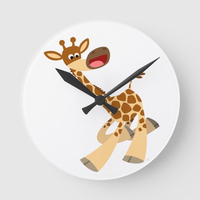Cute Cartoon Ambling Giraffe Wall Clock (Front)
