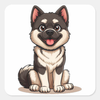 Cute Cartoon American Akita Dog Pet Lover Design Square Sticker