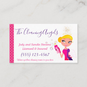 Cute Cartoon Angel Maid House Cleaning Service Business Card