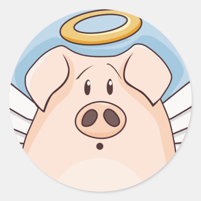 Cute Cartoon Angel Pig Classic Round Sticker (Front)