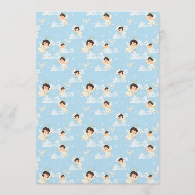 Cute Cartoon Angels And Doves Seamless Pattern Invitation (Front)