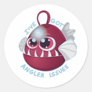 Cute Cartoon Anglerfish with Text Classic Round Sticker