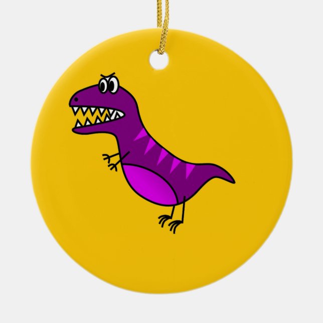 Cute cartoon angry purple dinosaur ceramic ornament (Front)