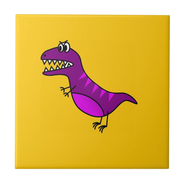 Cute cartoon angry purple dinosaur ceramic tile (Front)