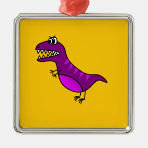 Cute cartoon angry purple dinosaur metal ornament